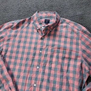 J. Crew Plaid Button Shirt Long Sleeve Pink Mens Size L Large